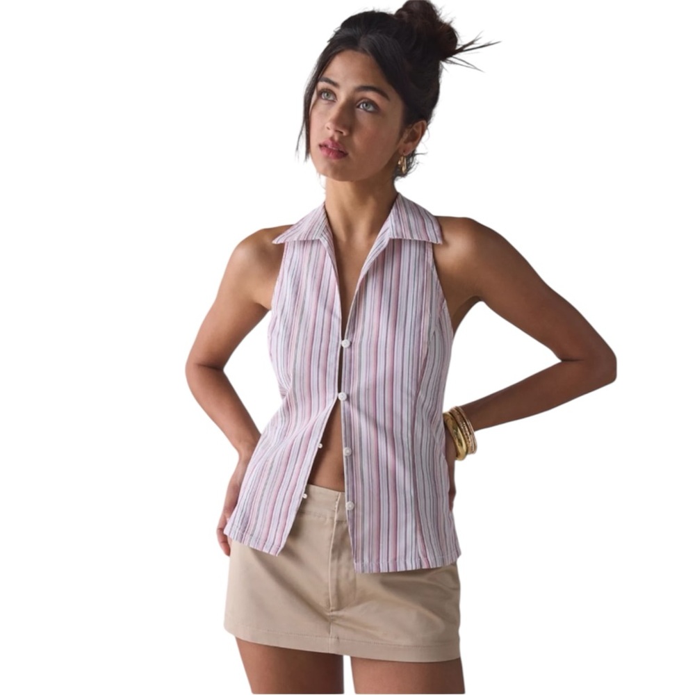 Urban Outfitters Party GirlPink Striped Button-Down Shirt